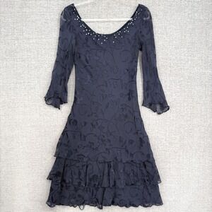 Capri Whimsigoth Fairy Black Floral Burnout Sequin Embellished Tiered Dress Sz M